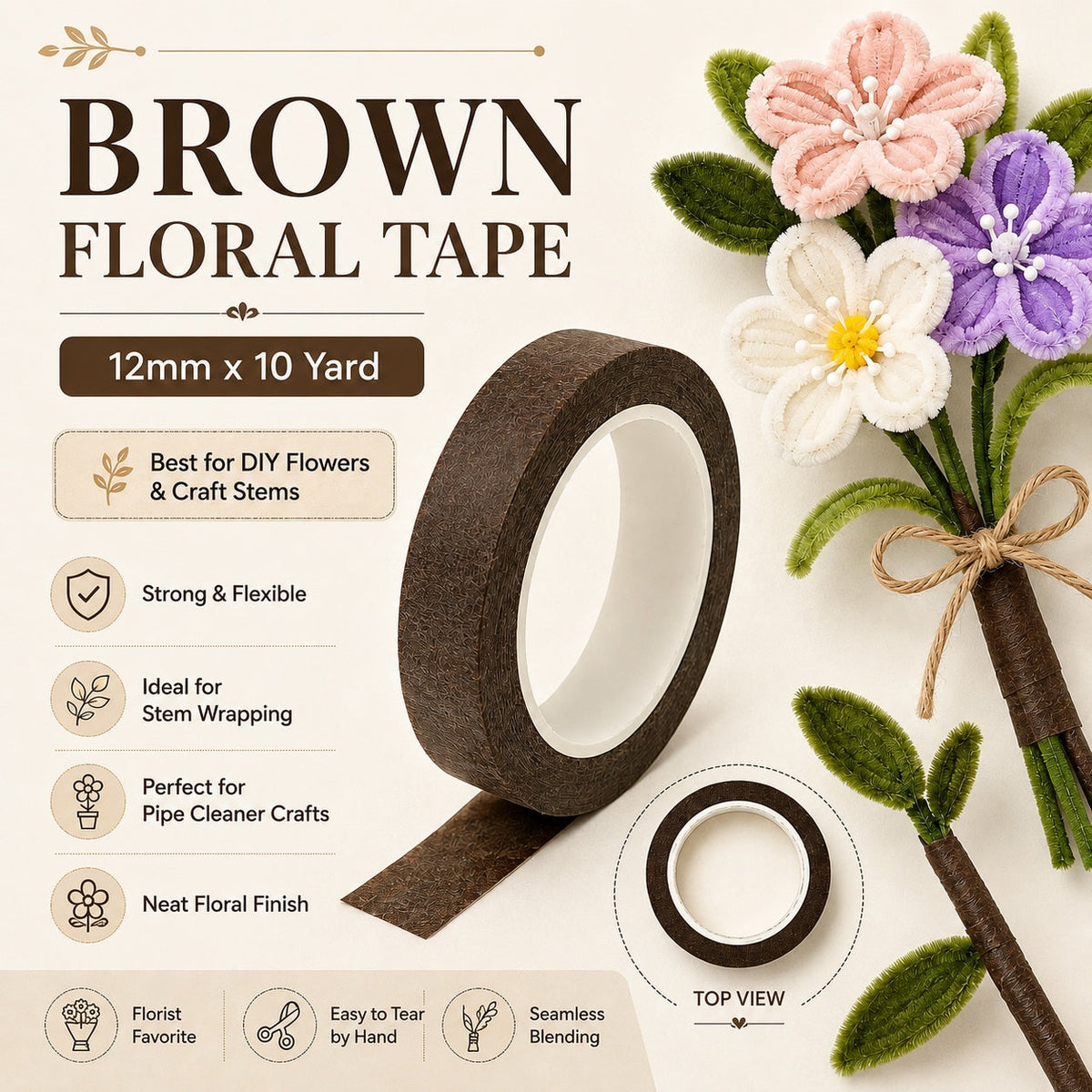 Brown Floral Tape – 12 MM × 10 Yard