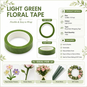 Light Green Floral Tape – 12 MM × 10 Yard