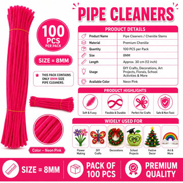 Premium Pipe Cleaners 8MM (Neon Pink)