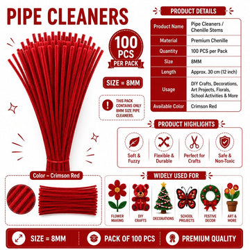 Premium Pipe Cleaners 8MM (Crimson Red)