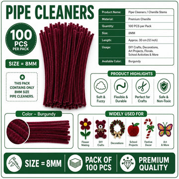 Premium Pipe Cleaners 8MM (Burgundy)