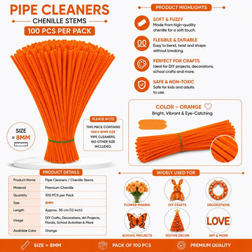 Premium Pipe Cleaners 8MM (Orange)