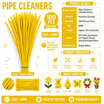 Premium Pipe Cleaners 8MM (Bright Yellow)
