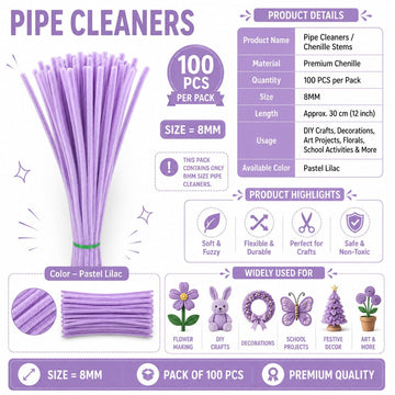 Premium Pipe Cleaners 8MM (Pastel Lilac)