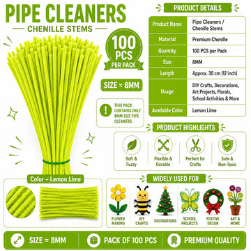 Premium Pipe Cleaners 8MM (Lemon Lime)