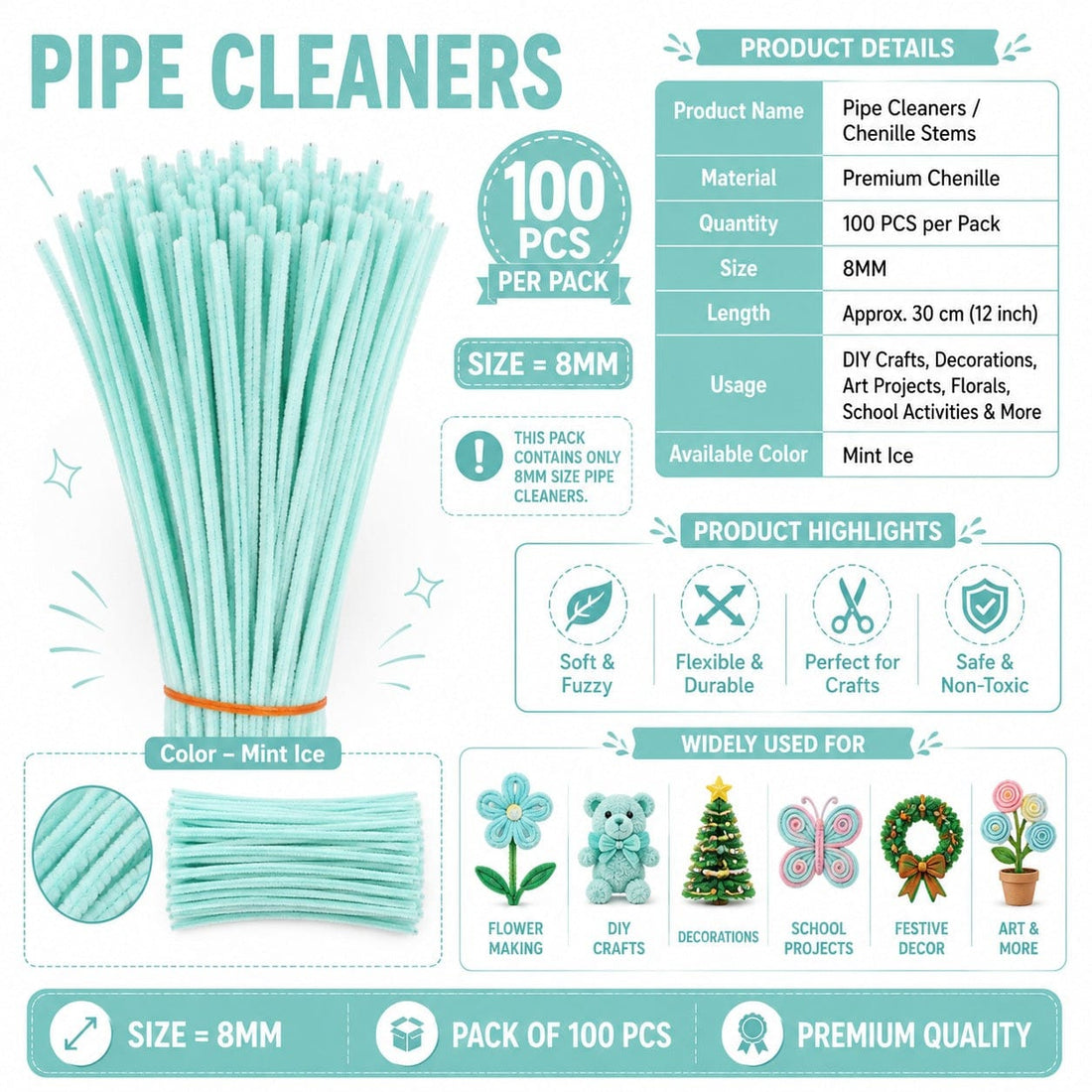 Premium Pipe Cleaners 8MM (Mint Ice)