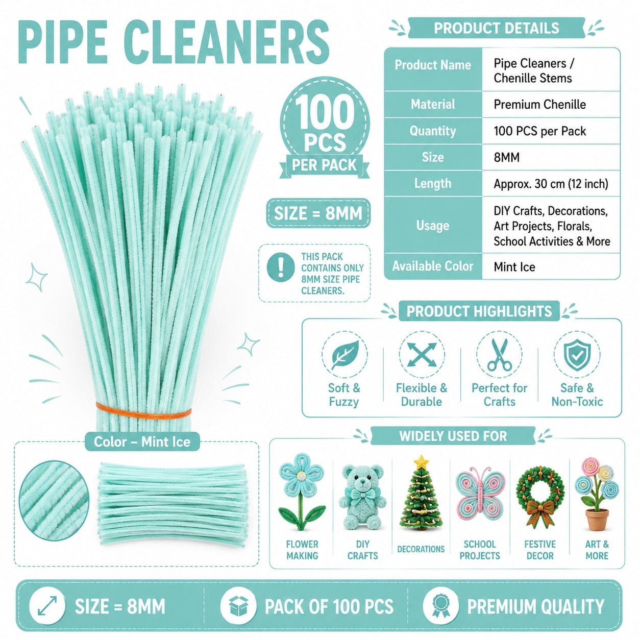 Premium Pipe Cleaners 8MM (Mint Ice)