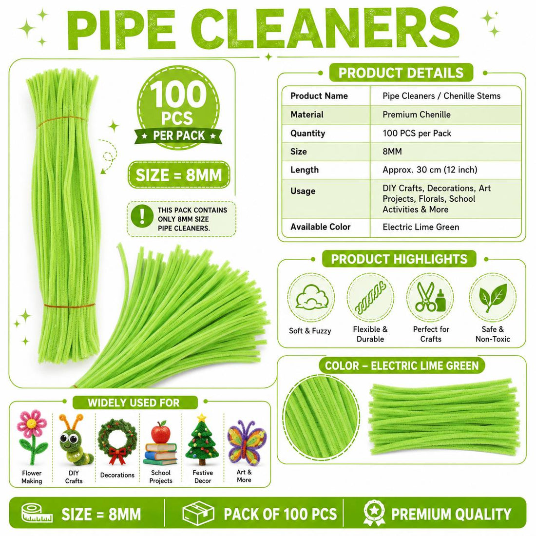 Crafteria Premium Pipe Cleaners 8MM (133765)